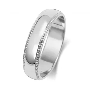 Wedding Band 9K D Shape Millgrain 5 mm-1.45 Wedding  Ring W185WM