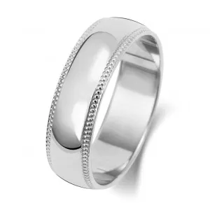 Wedding Band  9K D Shape Millgrain 6 mm-1.5 Wedding  Ring W186WL