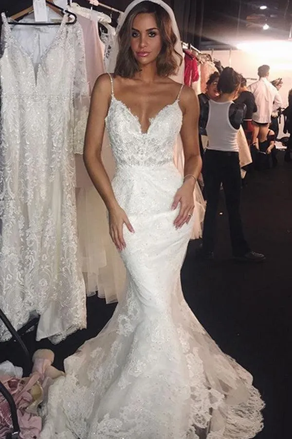 Wedding Dresses Lace Mermaid  Sexy Spaghetti Straps Bride Dress  WD597