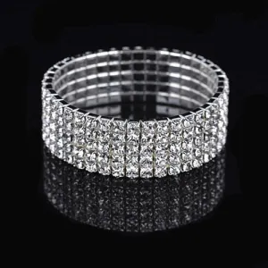 Wedding Jewelry 1/2/3/4/5 Rows Bling Wristband Bracelets for Women with Rhinestone