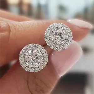 Wedding Jewelry Classic Round Stud Earrings for Women with Zircon in Silver Color