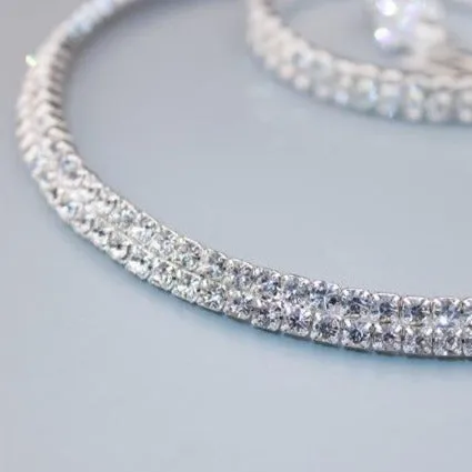 Wedding Jewelry Classic Two Row Jewelry Set for Bride with Rhinestones