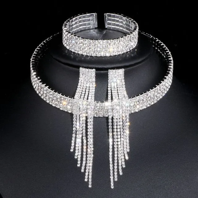 Wedding Jewelry Elegant Tassel Jewelry Set for Bride with Rhinestones