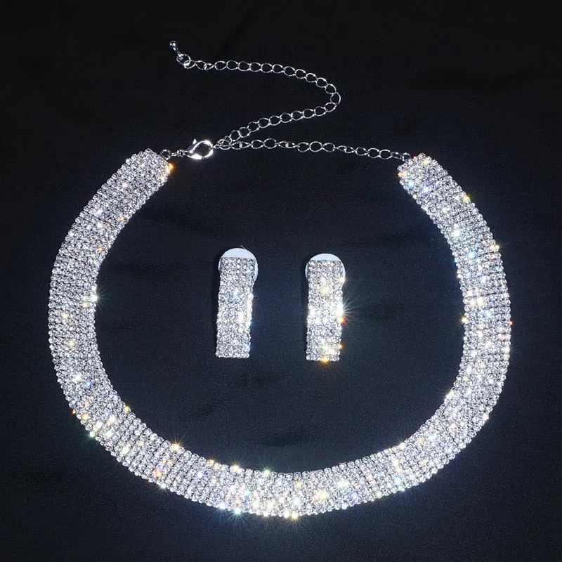 Wedding Jewelry Luxury Classic Crystal Jewelry Set for Bride with Rhinestones