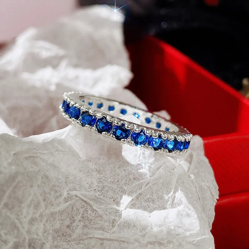 Wedding Jewelry Stylish Blue Multi-Stones Cubic Zircon Eternity Ring for Her