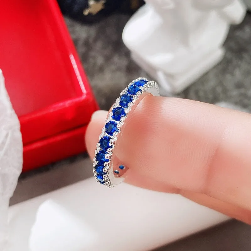 Wedding Jewelry Stylish Blue Multi-Stones Cubic Zircon Eternity Ring for Her