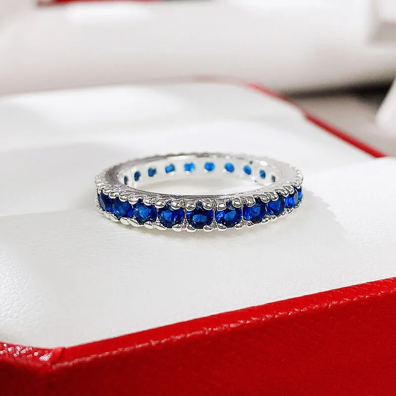 Wedding Jewelry Stylish Blue Multi-Stones Cubic Zircon Eternity Ring for Her