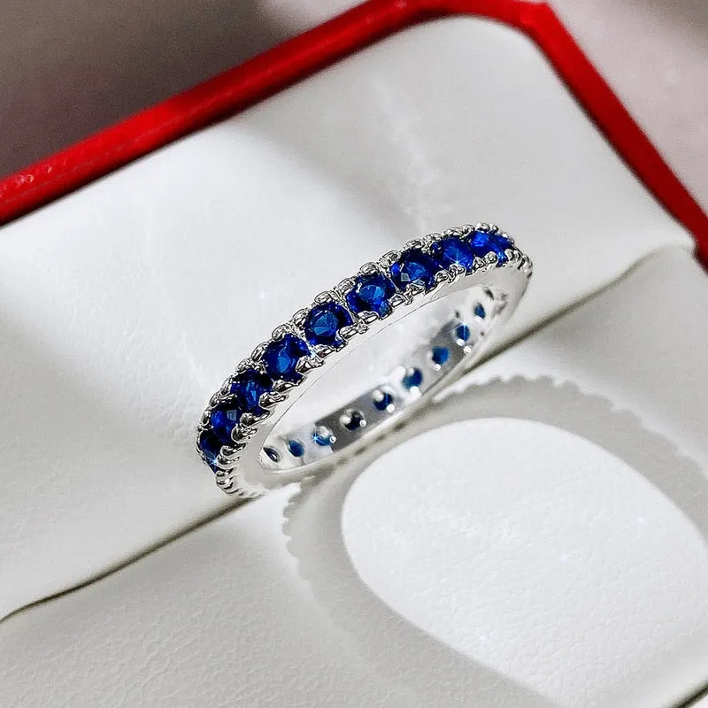 Wedding Jewelry Stylish Blue Multi-Stones Cubic Zircon Eternity Ring for Her