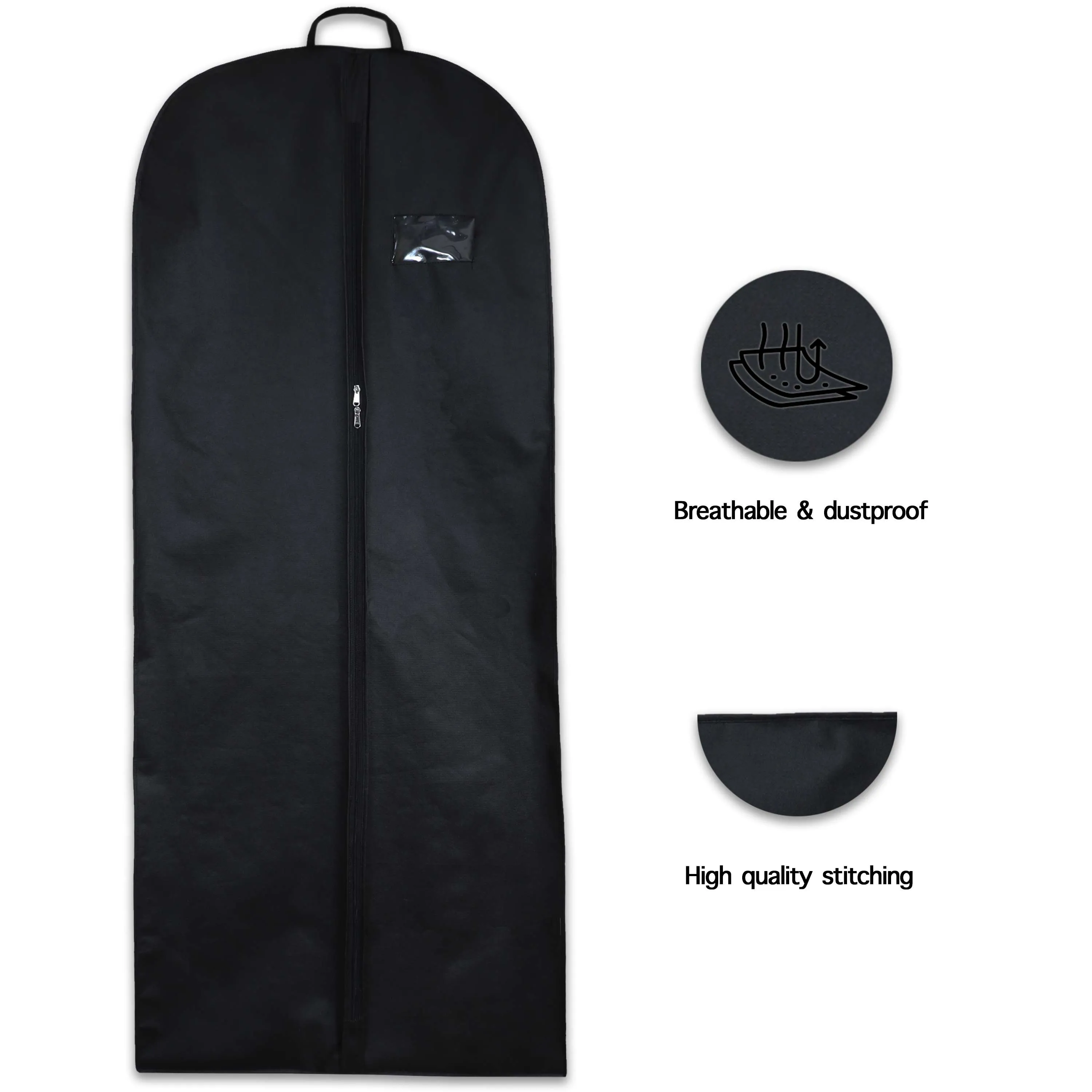 Wedding Lehenga Gown Long Dress Garment Cover Bags 72" with 8" Gusset. - BLACK