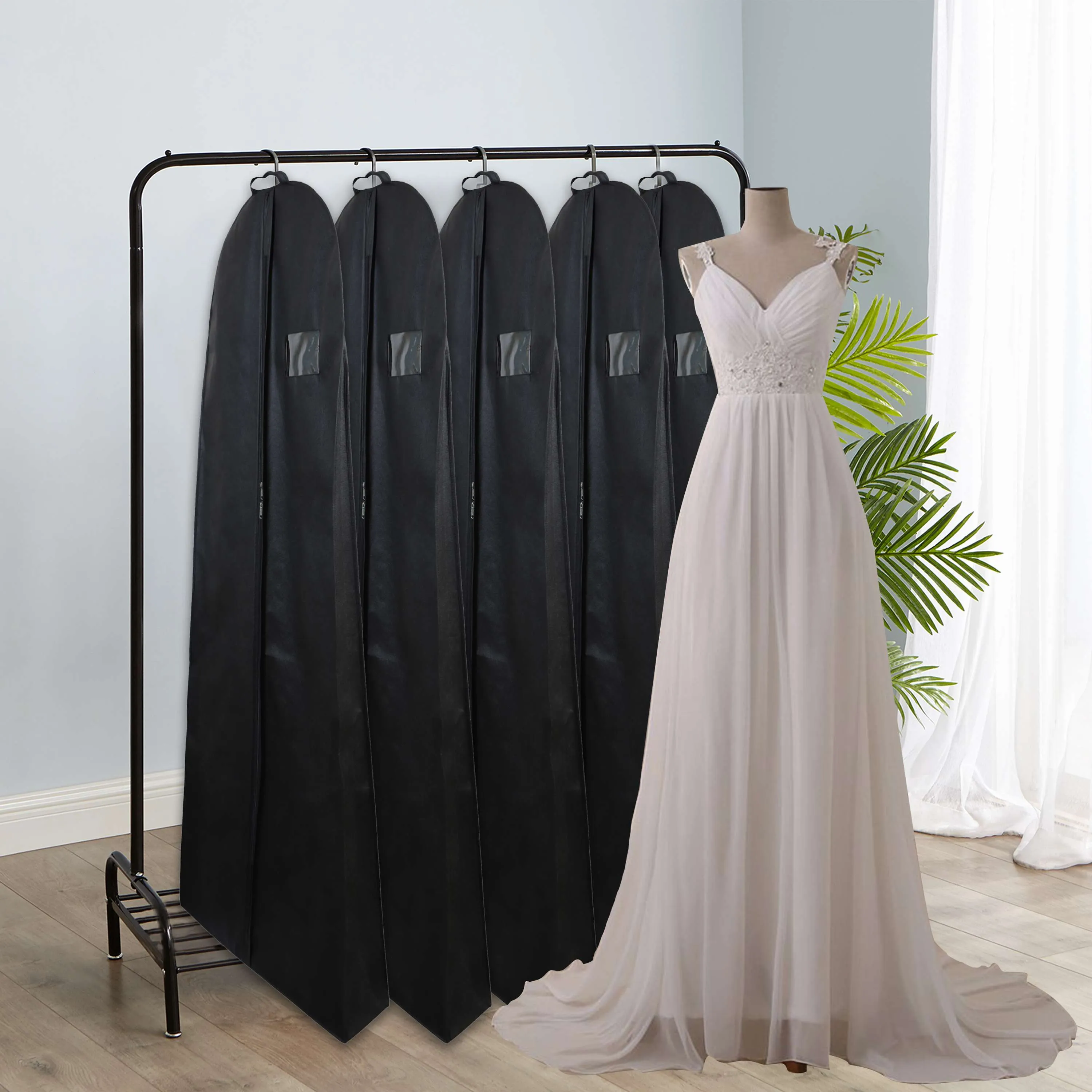 Wedding Lehenga Gown Long Dress Garment Cover Bags 72" with 8" Gusset. - BLACK