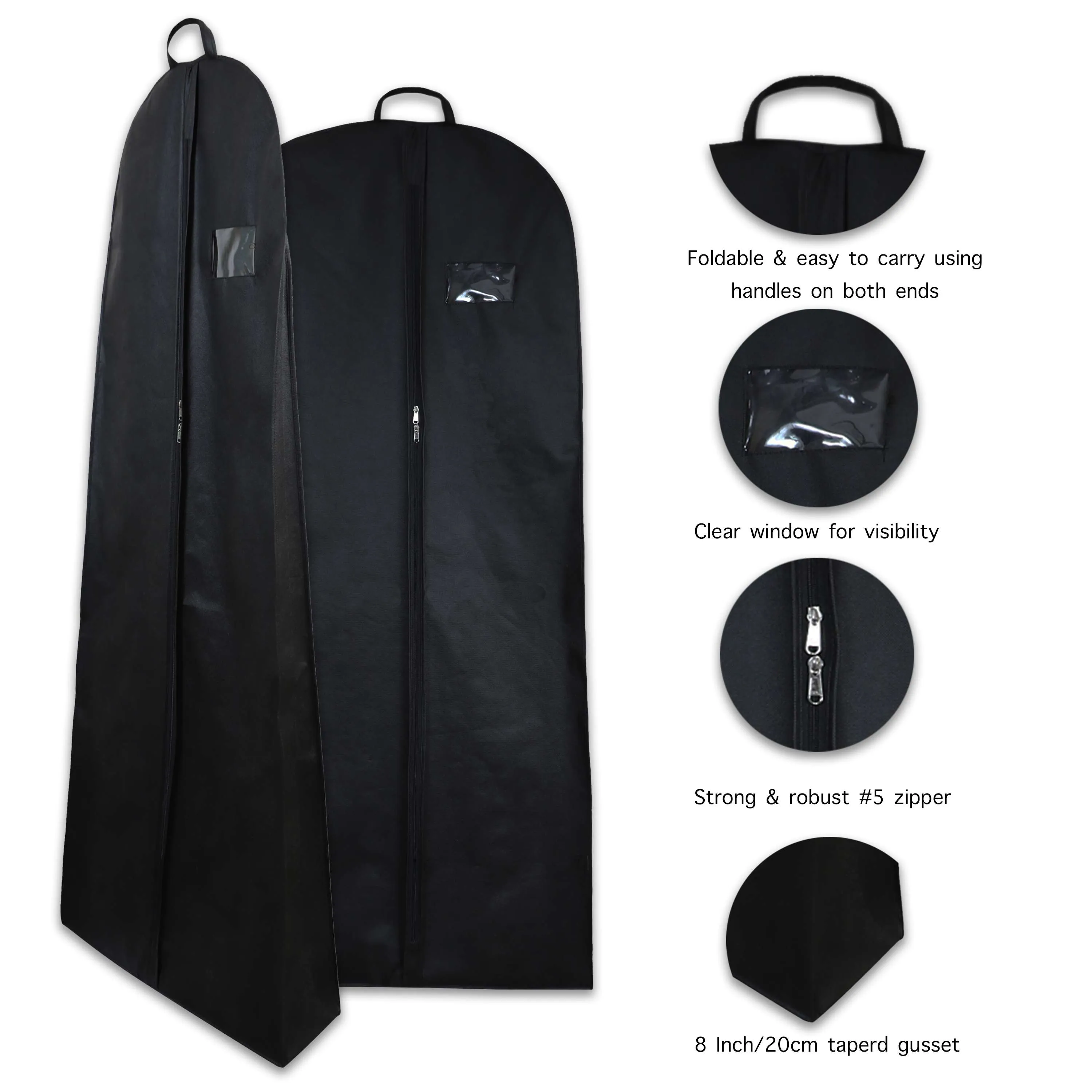 Wedding Lehenga Gown Long Dress Garment Cover Bags 72" with 8" Gusset. - BLACK