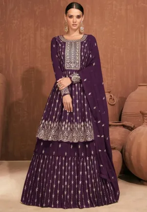 Wedding Lehenga Suit Set with Embroidered Purple Design