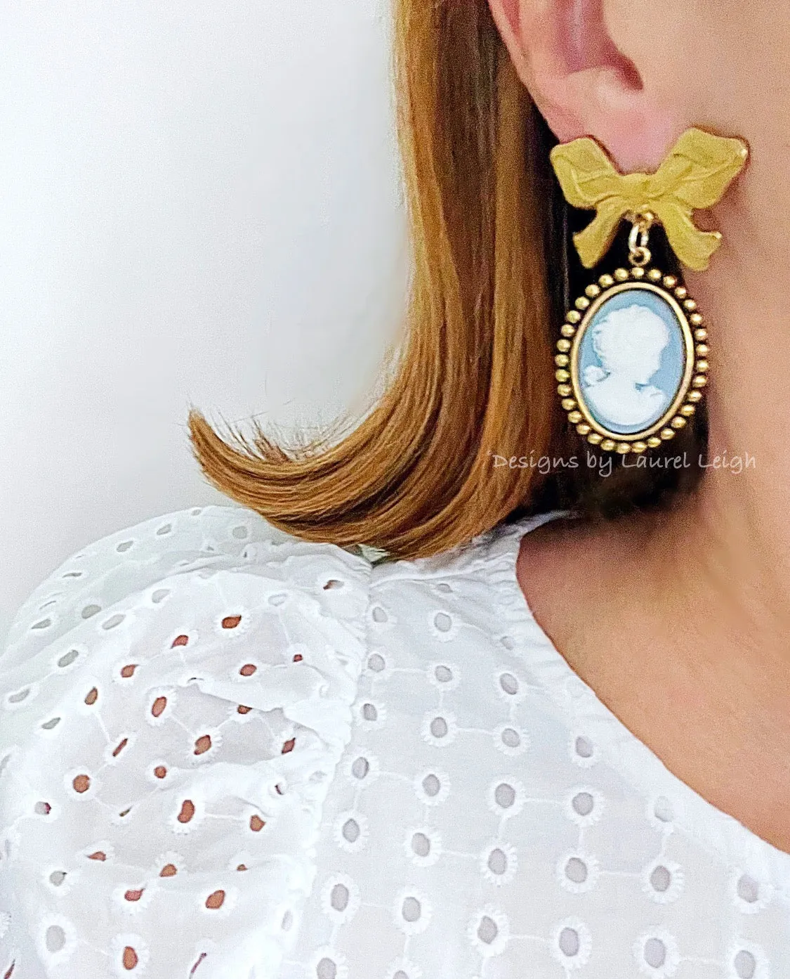 Wedgwood Blue Cameo Bow Earrings