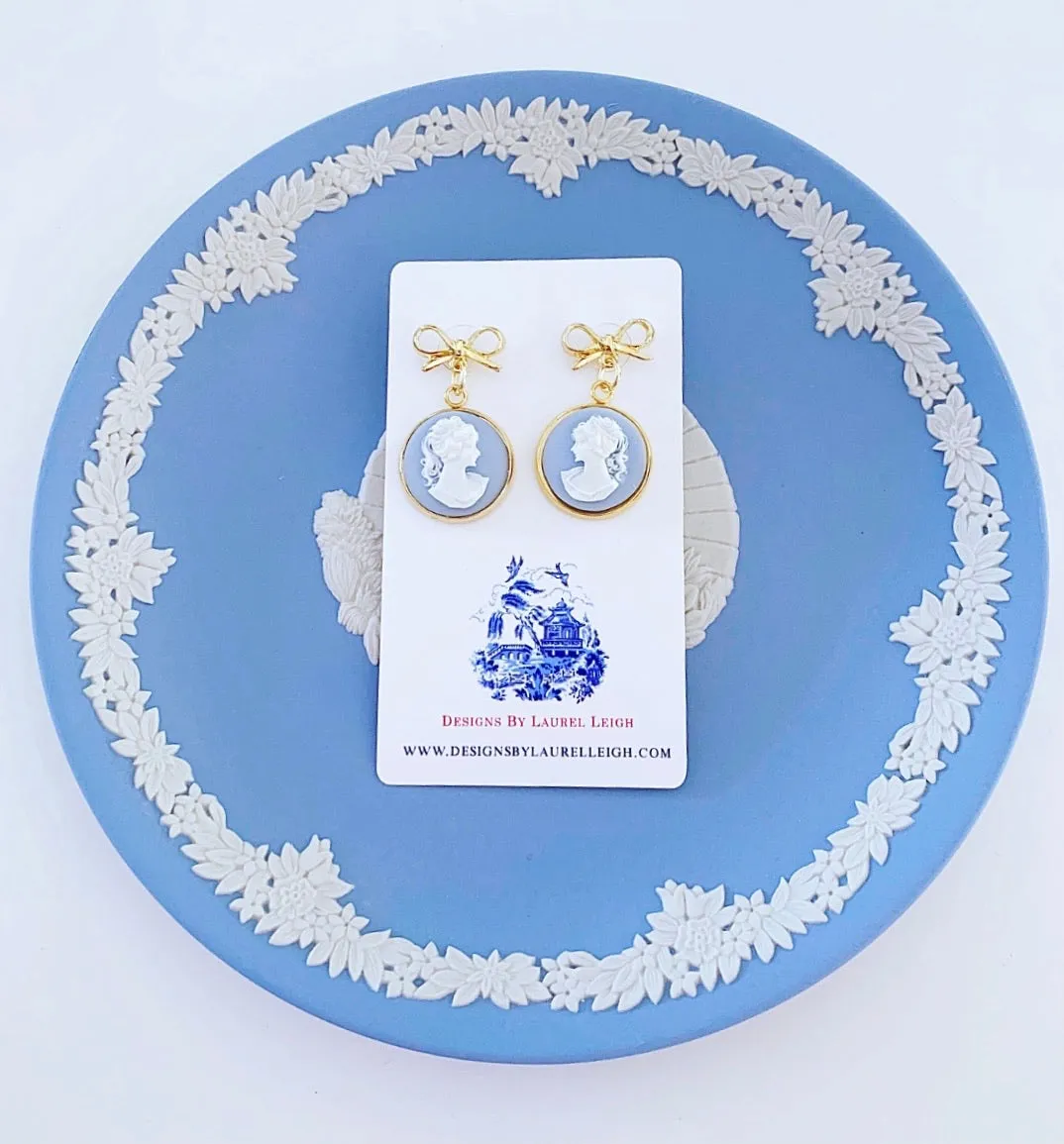 Wedgwood Blue Cameo Bow Earrings