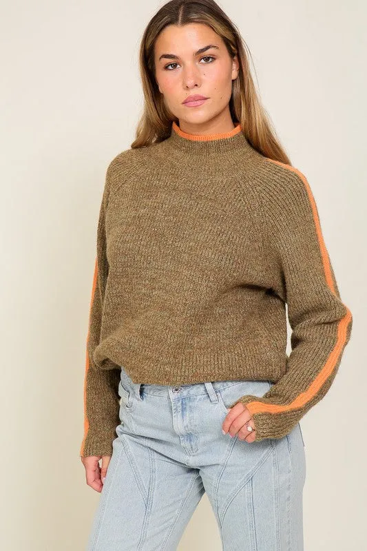 Weekend Favorite Marled Brown Raglan Sleeve Funnel Neck Sweater