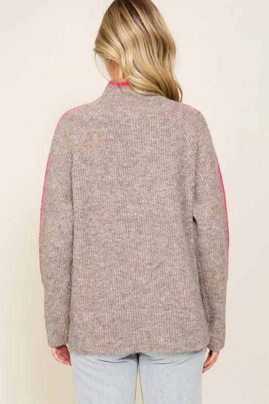 Weekend Favorite Marled Brown Raglan Sleeve Funnel Neck Sweater