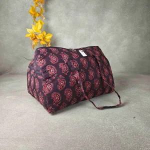 Weekender Travel Bag Black Colour with Red and Black Mango Flower Design.