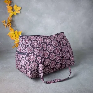 Weekender Travel Bag Black with Flower Design.