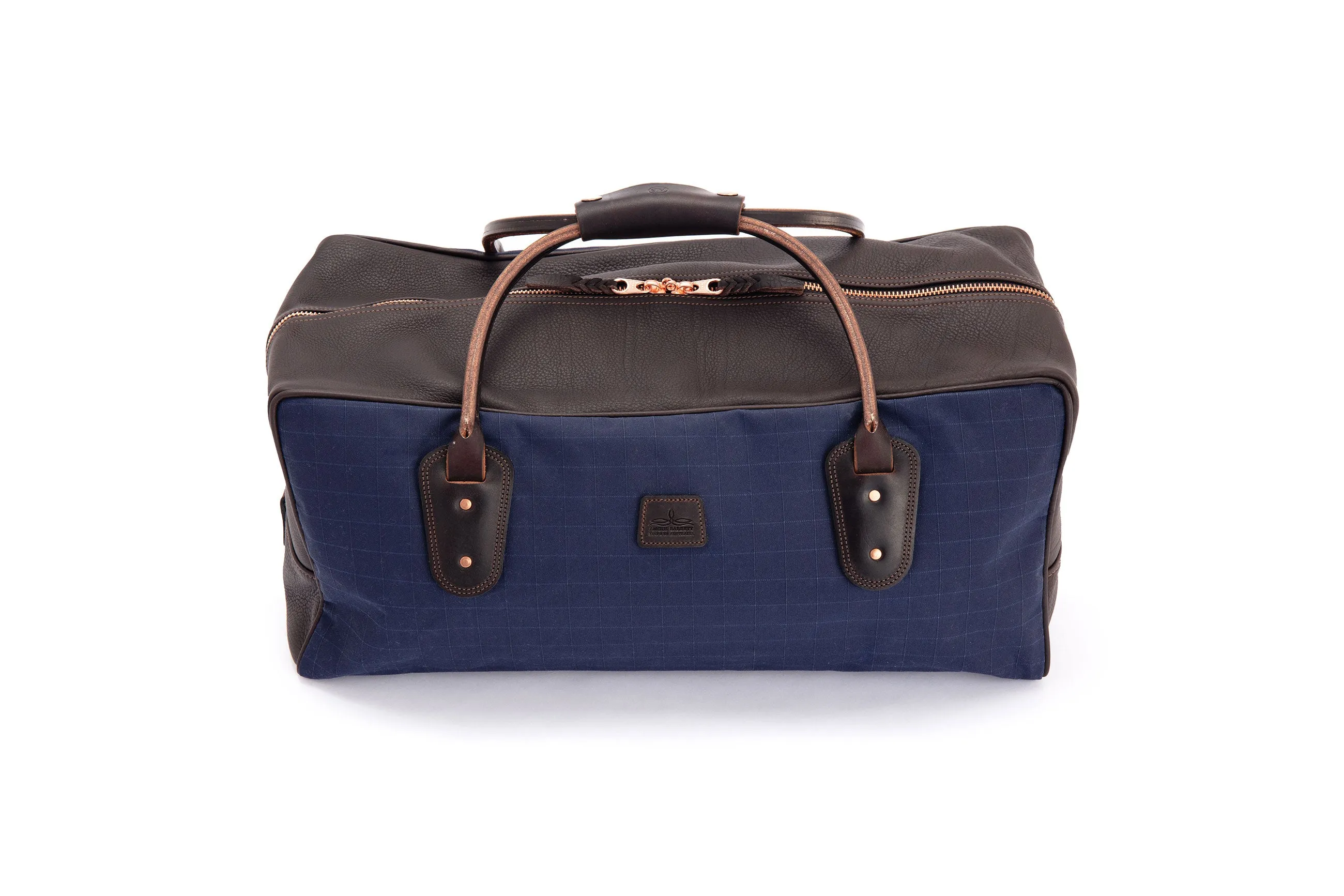 Weekender Travel Bag - Navy Canvas with Chocolate Leather Trim