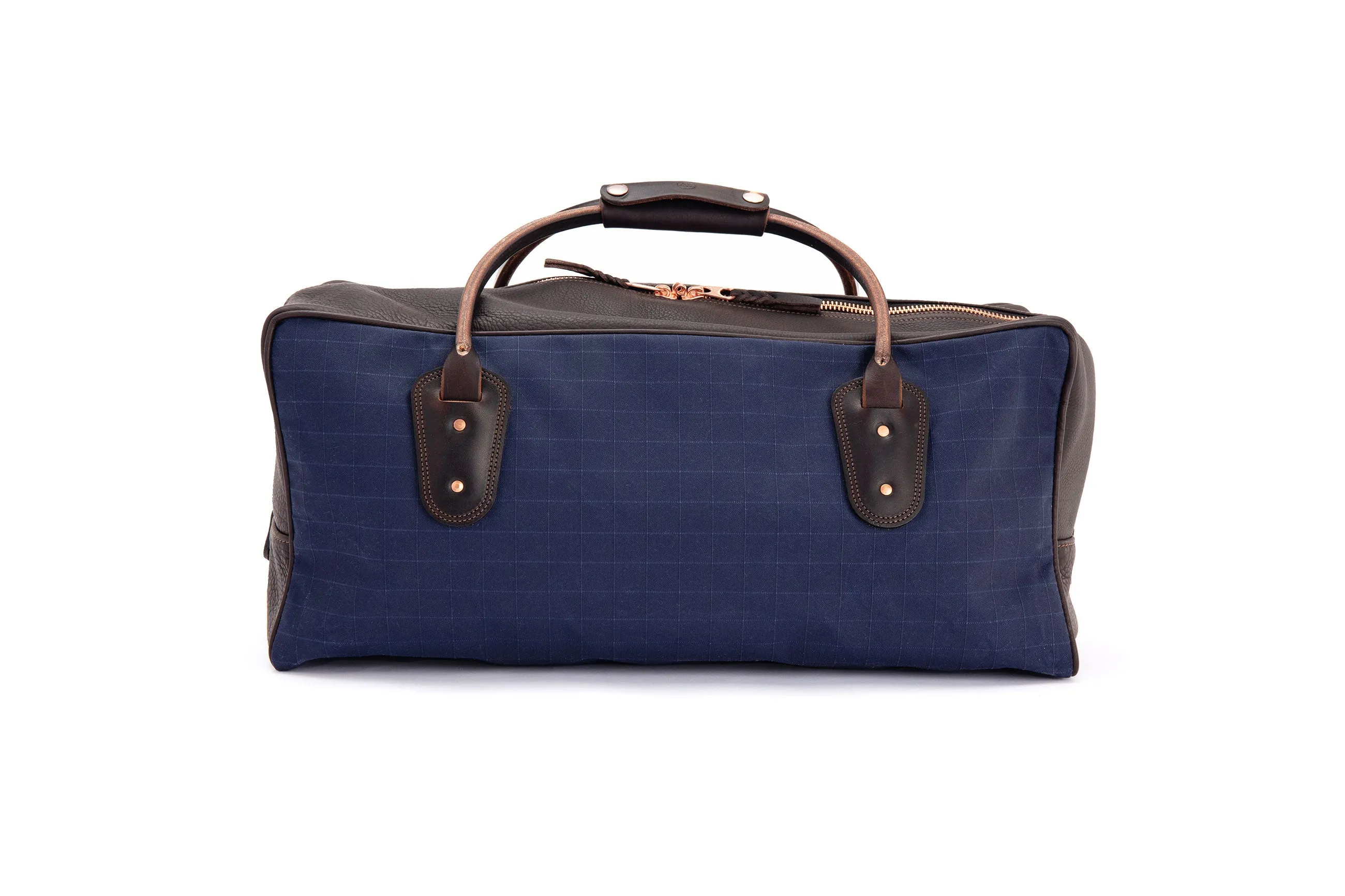 Weekender Travel Bag - Navy Canvas with Chocolate Leather Trim