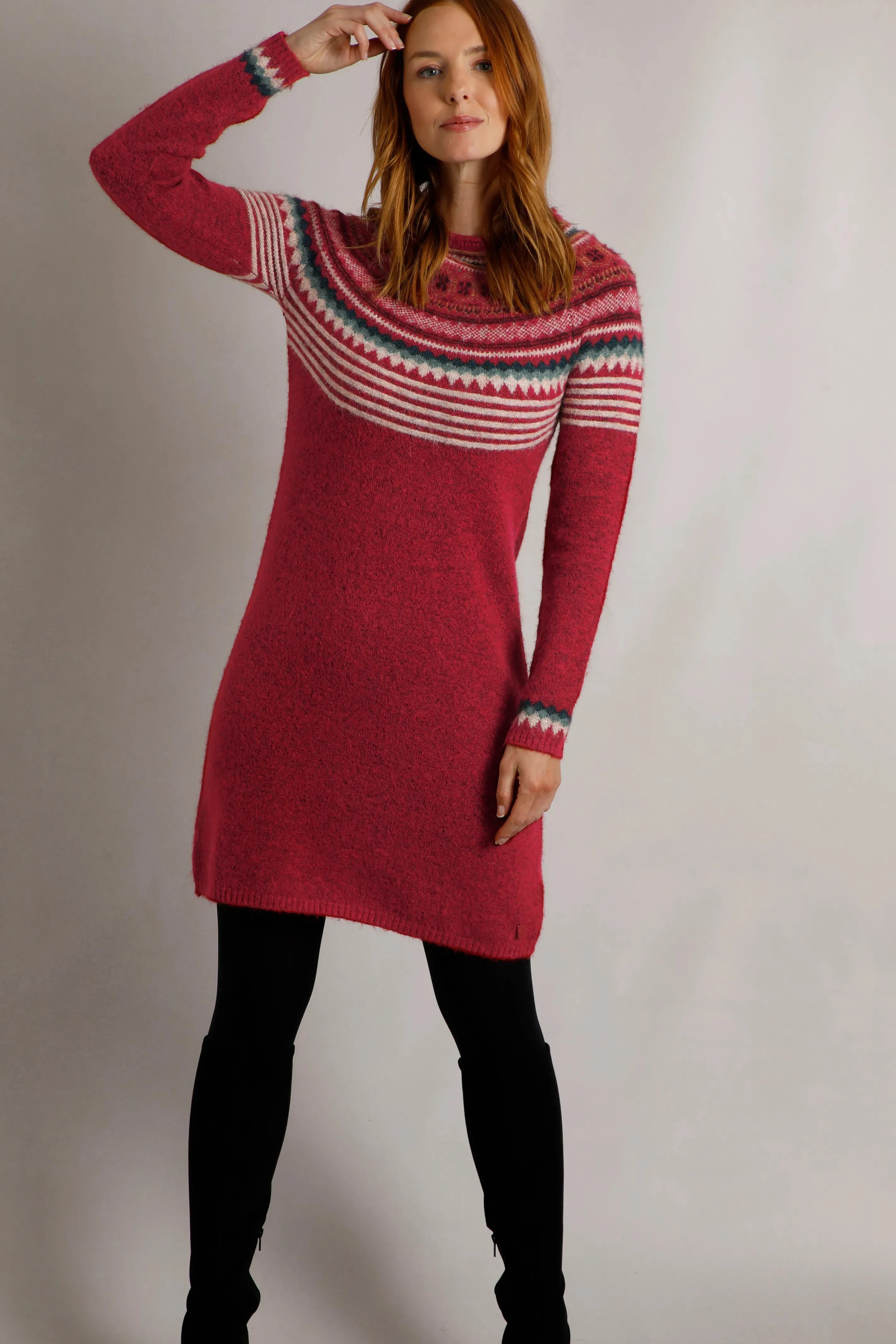 Weird Fish 22 Rhubarb Blakely Eco Fair Isle Knitted Dress