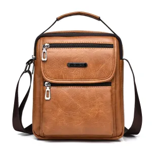 WEIXIER Retro Men Small Satchel Bag PU Shoulder Bag Commuter Messenger Bag(Light Brown)