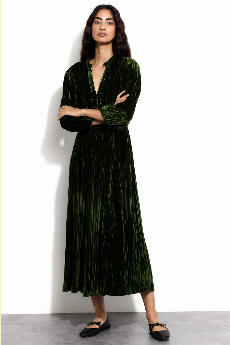 Wendy Green Crinkle Velvet Dress