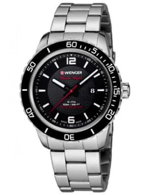 Wenger Mens Roadster Black Night - Black Dial - Stainless Steel Bracelet - Date