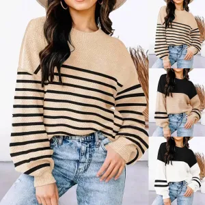 Wenkouban-Christmas Thanksgiving outfits_Striped Cozy Casual Knitting Loose Long Sleeve Comfortable Stylish Autumnal Sweater