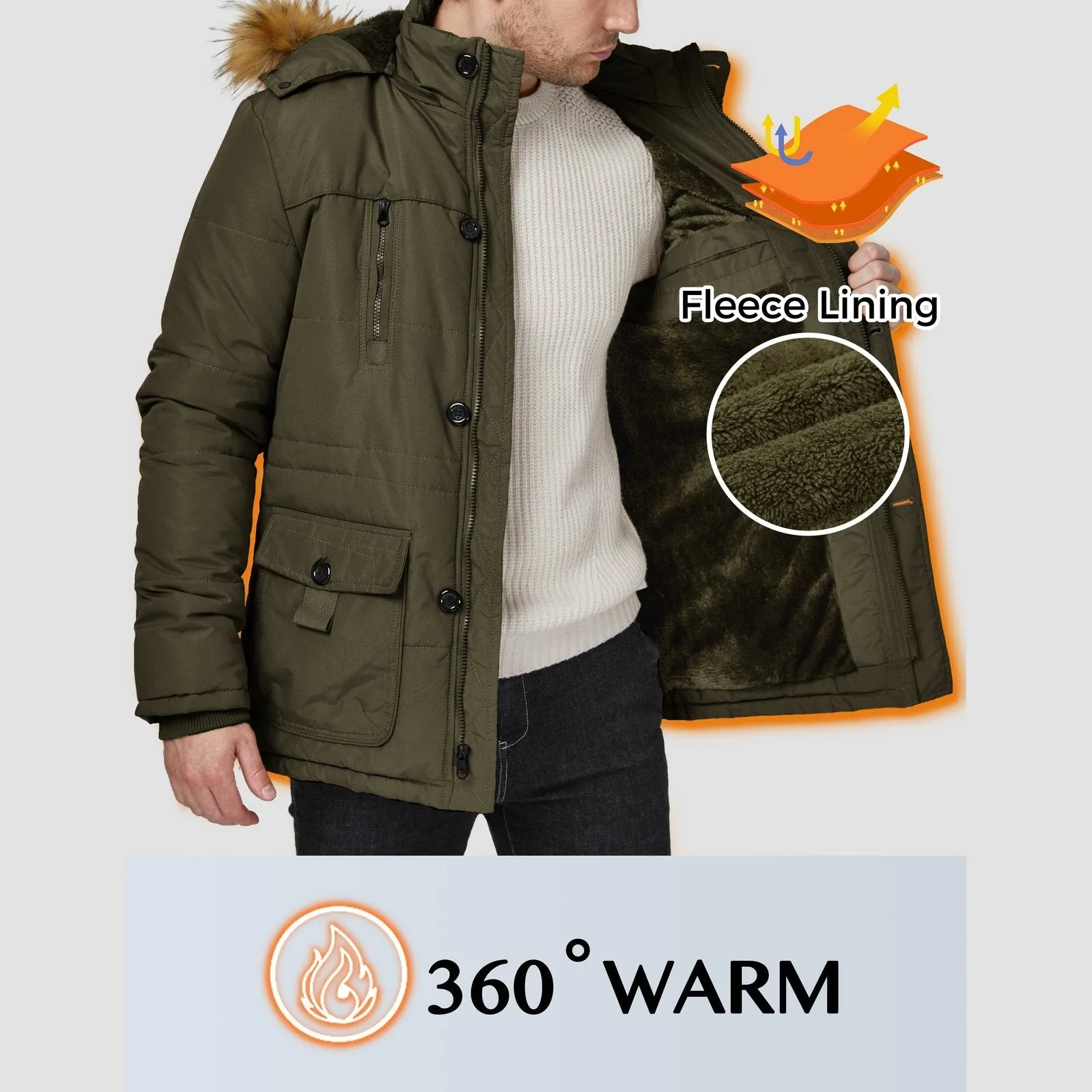 WenVen Men's Hooded Warm Coat Winter Parka Jacket (Army Green, L)