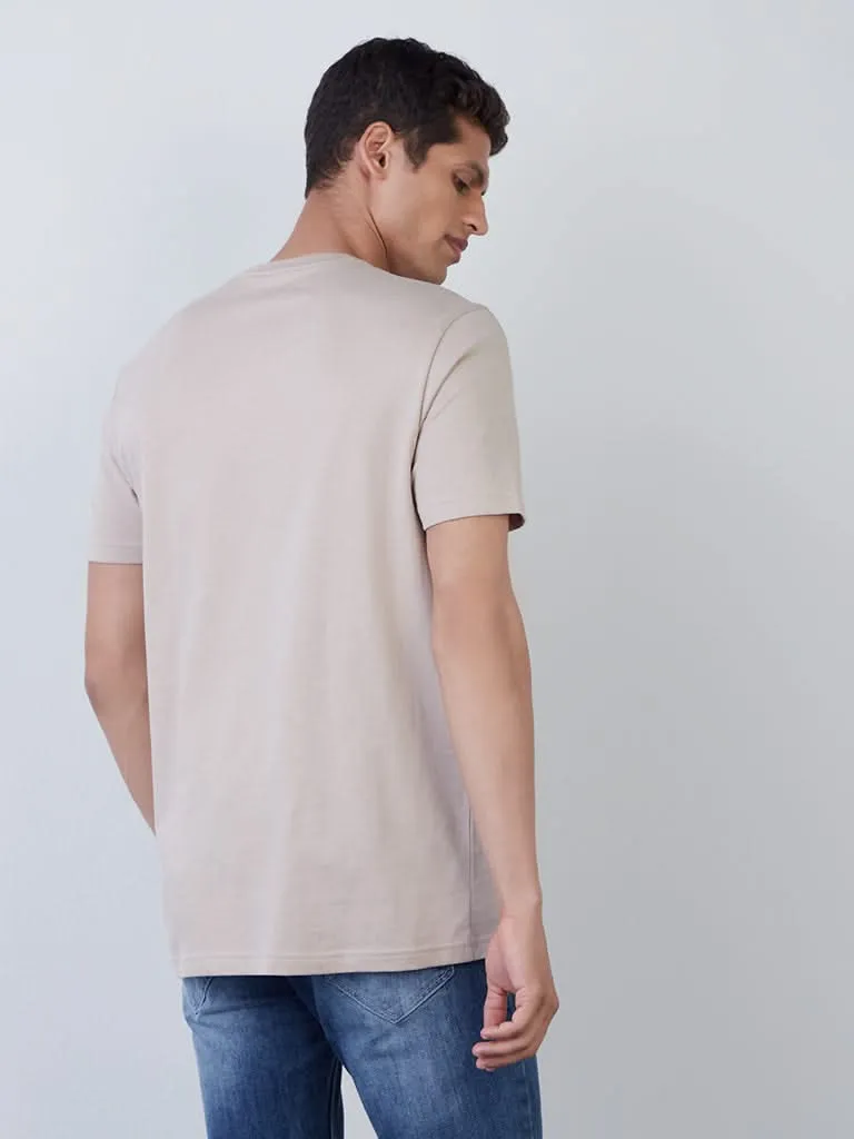 WES Casuals Beige Slim-Fit T-Shirt