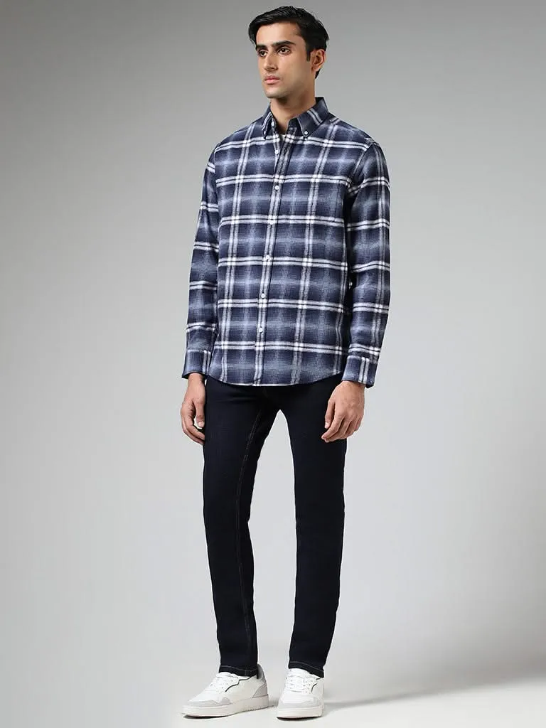 WES Casuals Blue Checked Cotton Relaxed-Fit Shirt