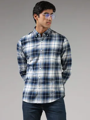 WES Casuals Blue Lindsay Checked Cotton Slim-Fit Shirt