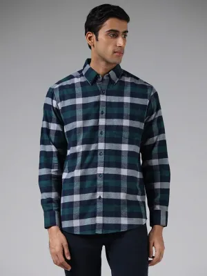 WES Casuals Green Checked Cotton Relaxed-Fit Shirt