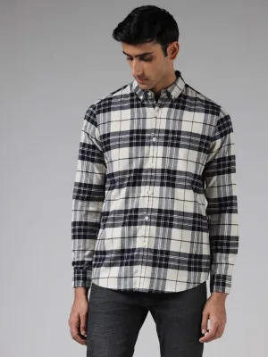 WES Casuals Navy Checked Cotton Slim Fit Shirt