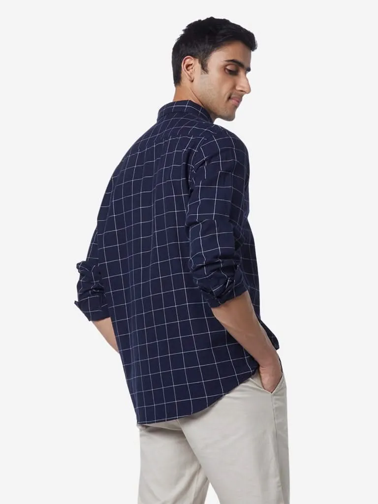 WES Casuals Navy Relaxed-Fit Checked Shirt