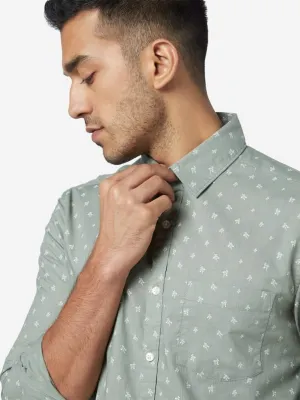 WES Casuals Sage-Green Floral Slim-Fit Shirt