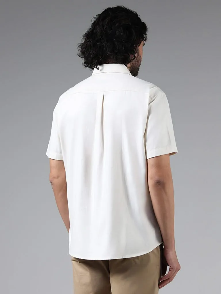 WES Casuals Solid White Cotton Blend Relaxed-Fit Shirt