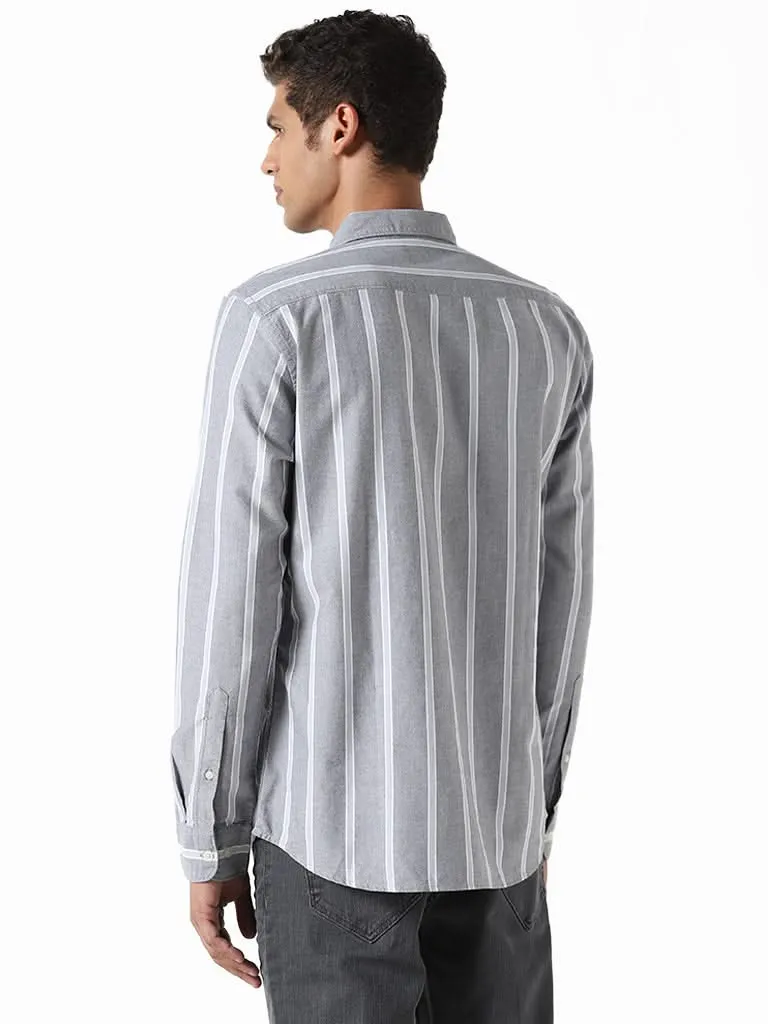 WES Casuals Striped Dark Grey Slim-Fit Shirt