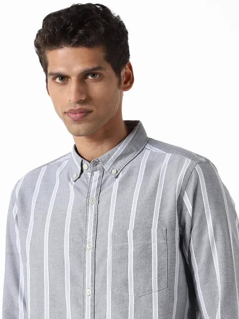 WES Casuals Striped Dark Grey Slim-Fit Shirt