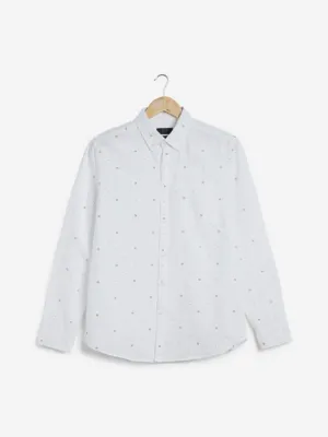 WES Casuals White Floral Slim Fit Shirt