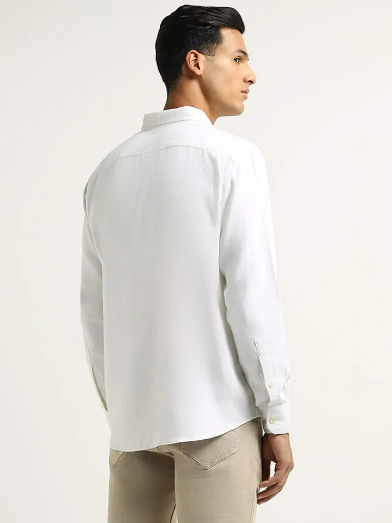 WES Casuals White Relaxed Fit Blended Linen Shirt