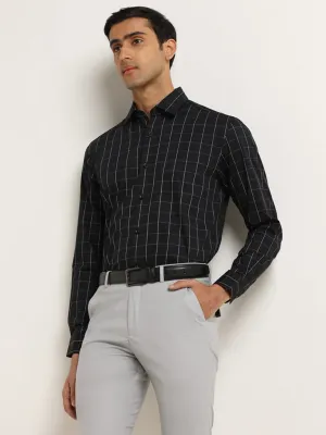 WES Formals Black Checked Cotton Relaxed Fit Shirt