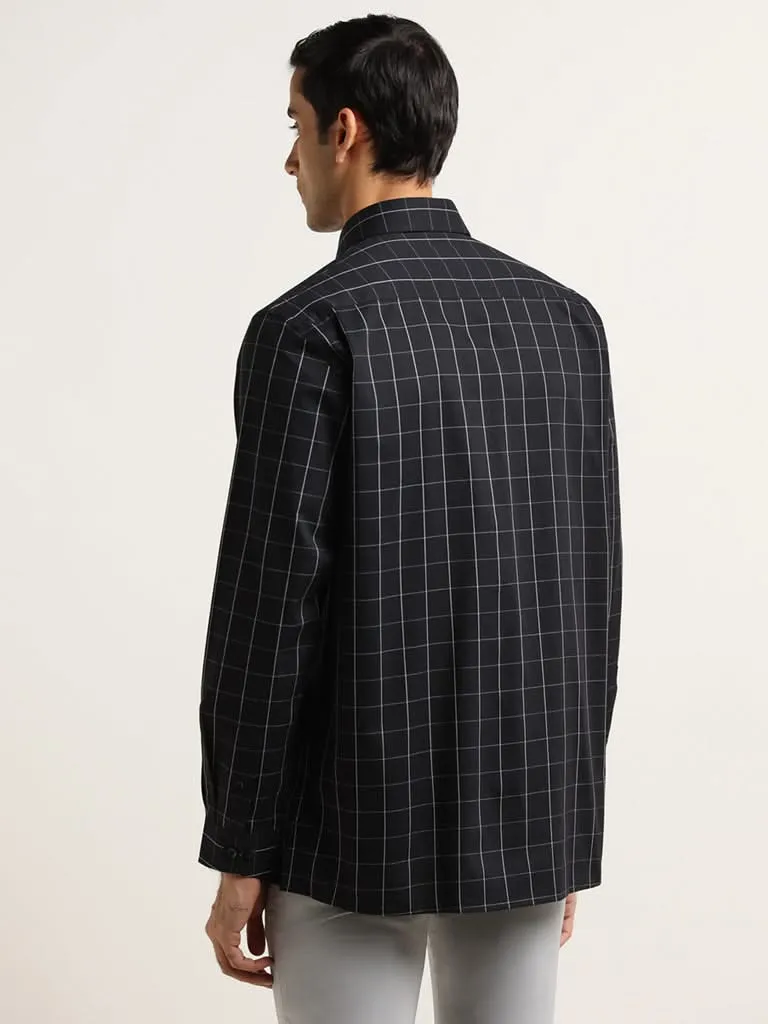 WES Formals Black Checked Cotton Relaxed Fit Shirt