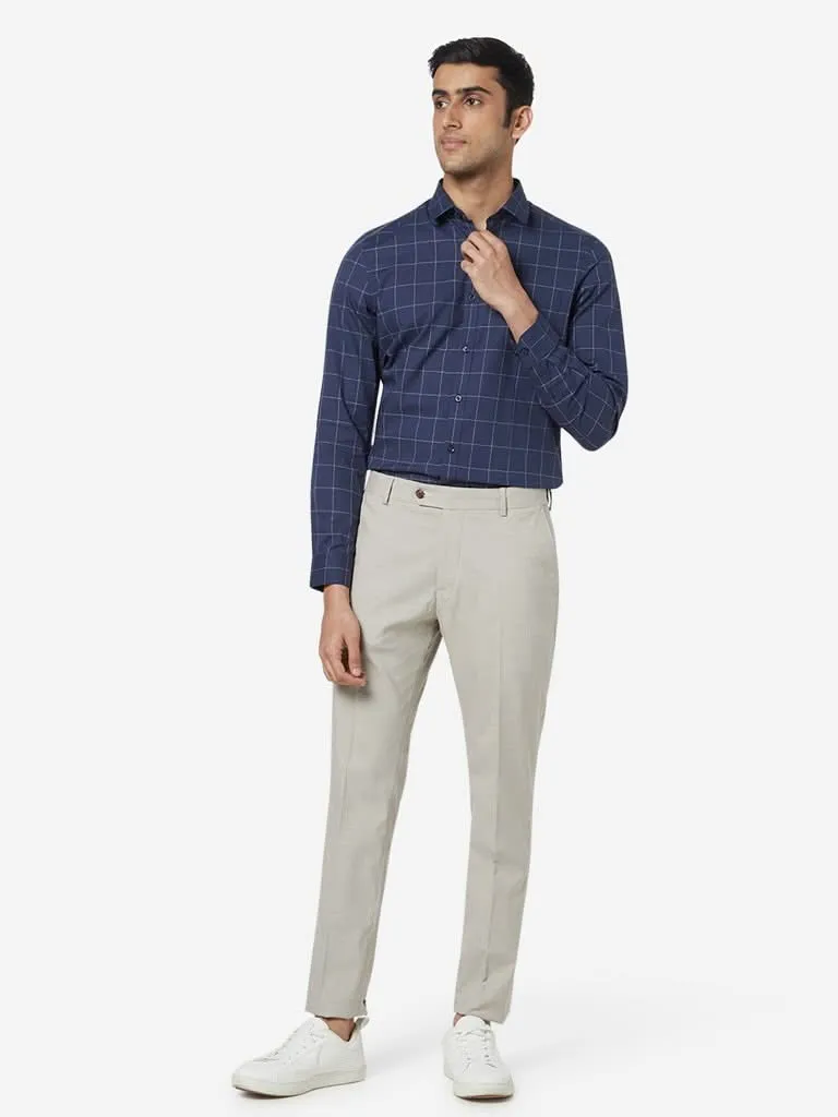 WES Formals Blue Checkered Slim-Fit Shirt