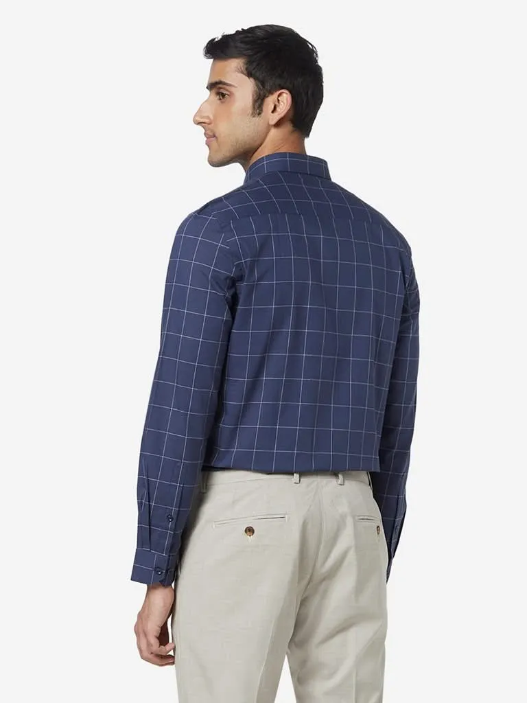 WES Formals Blue Checkered Slim-Fit Shirt