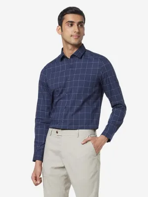 WES Formals Blue Checkered Slim-Fit Shirt