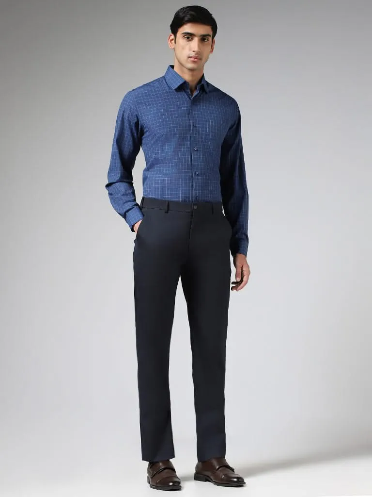 WES Formals Blue Graph Checked Relaxed-Fit Shirt