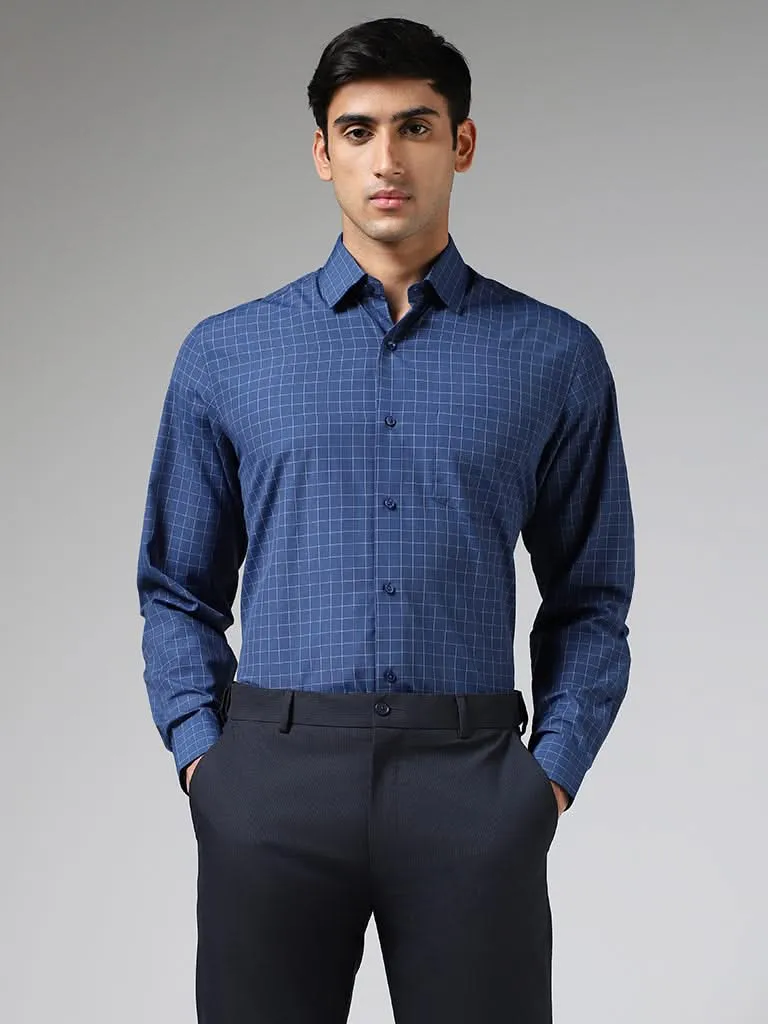 WES Formals Blue Graph Checked Relaxed-Fit Shirt