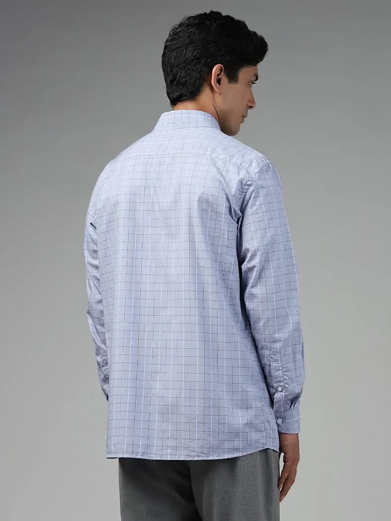 WES Formals Checked Blue Cotton Relaxed-Fit Shirt